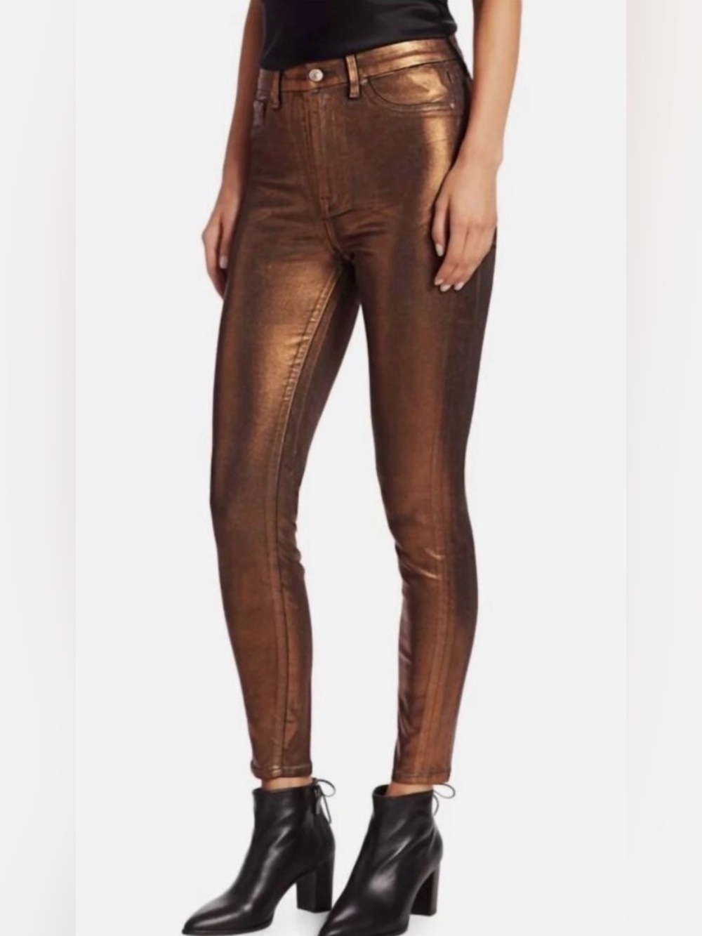 7 For All Mankind Copper Metallic Bronze Skinny Jeans - 30
